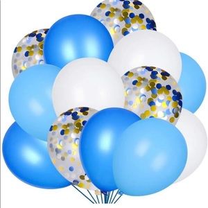 Blue White Balloons Set 80 Packs with Latex Confetti Balloons for Baby Shower